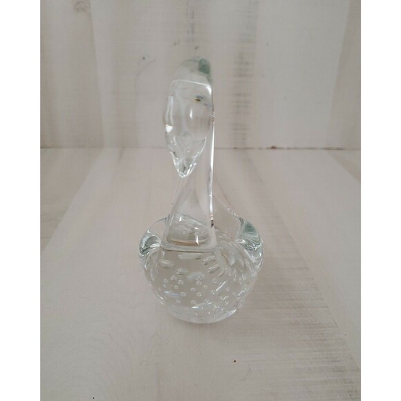 Vintage TANCO Controlled Bubble Clear Art Glass Swan Paperweight Made in Taiwan - Picture 2 of 6